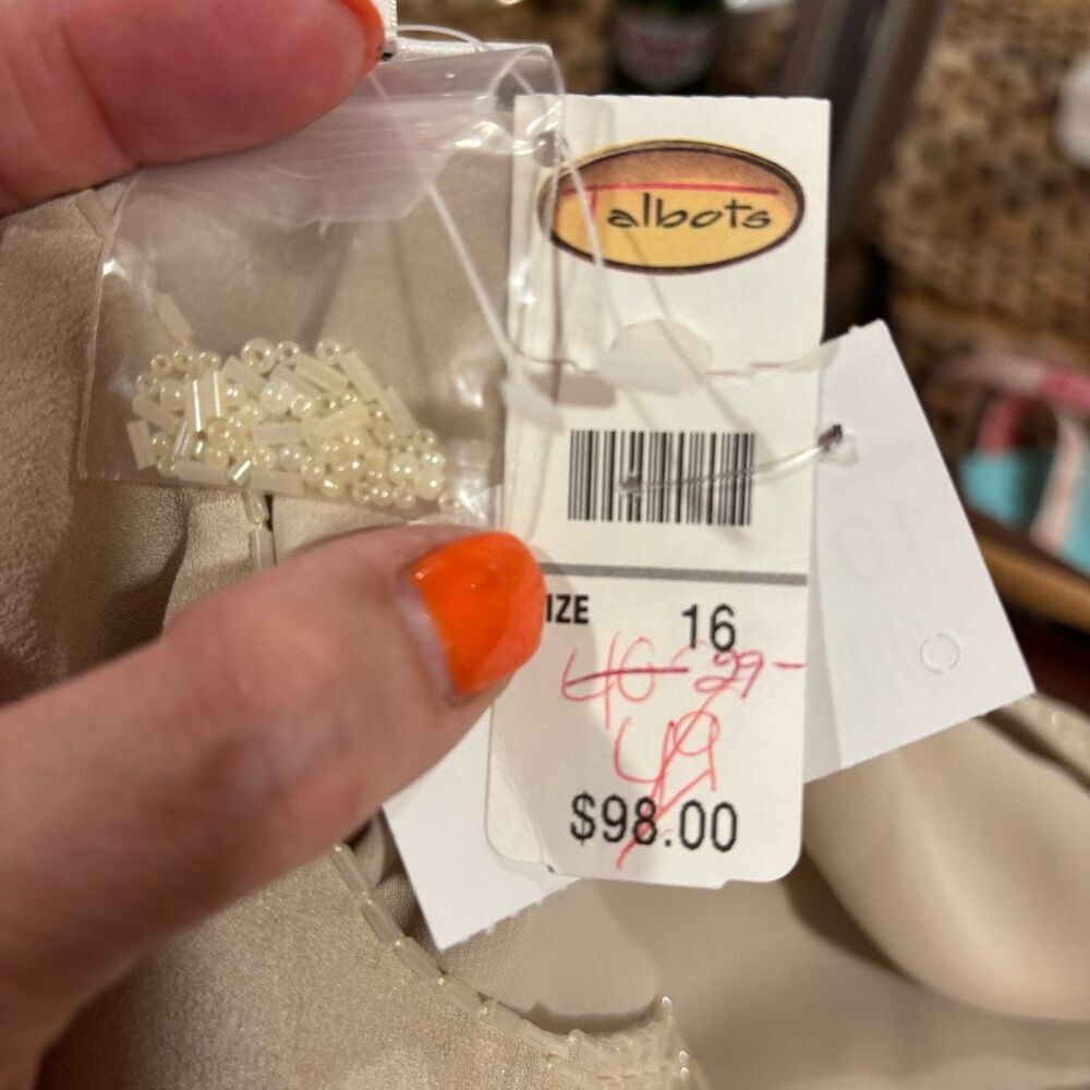 Talbot 100% Silk Beaded Tank‎ Embellished Beaded Beige Woman Size 16 NWT - Picture 8 of 9
